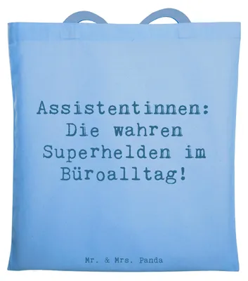 Produktbild von Mr. & Mrs. Panda Tote Bag Spruch Assistentin Heldin - Sky Blue - Geschenk, Unterstützung, Geschenke für Berufstätige, Beruf, Assistentinnen, Danke, Tragetasche, Berufe