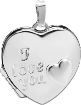 Produktbild von Medaillon-Herz in Herz zum Öffnen für Bildereinlage 2 Fotos 925 Sterling Silber Amulett mit Gravur I love you