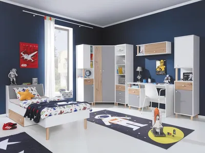 Produktbild von Jugendzimmer komplett Ferry Set B Eckschrank Schreibtisch Kommode Regale Bett 200x90