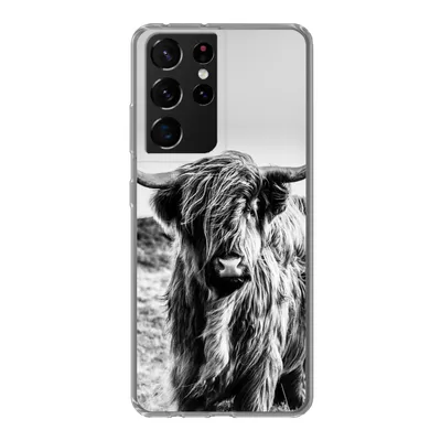 Produktbild von MuchoWow® Handyhülle Schutzhülle Hülle für Samsung Galaxy S21 Ultra Kuh - Schottischer Hochländer - Schwarz - Weiß - Tier - Natur - Wildtiere Silikon Softcase Handy Hülle - Mobiltelefon