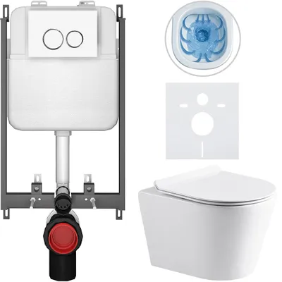Productafbeelding van CERANO - Toiletset Norbi - wit, glanzend - bedieningsknop Prime/Duoalo, wit - voor inbouw - 48,5x36,5 cm