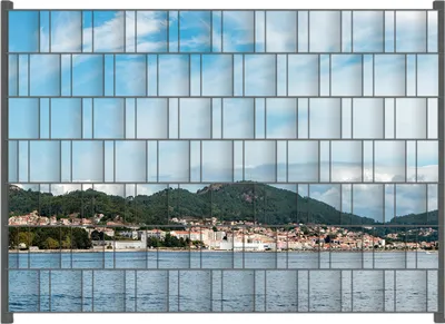 Produktbild von Wallario Zaunsichtschutz mit Motiv Stadt zwischen Bergen und Meer für Ein- und Doppelstabmatten Zäune in der Größe 200 x 140 cm