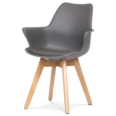 Produktbild von Moderner Esszimmerstuhl Autronic Esszimmerstuhl, graue Kunststoffschale, Sitz aus Ökoleder, Beine aus massiver Naturbuche (CT-771 GREY)