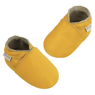 Produktbild von Bemesu Weiche Krabbelschuhe Kleinkind Lederpuschen rutschfest Gelb 18/19EU
