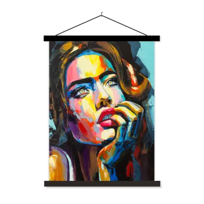 Produktbild von MuchoWow® Textilposter Gemälde - Frau - Farben - Ölfarbe 90x120 cm mit schwarzem Rahmen - Dekoration
