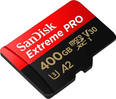 Produktbild von SanDisk Extreme Pro 400 GB microSDXC Memory Card + SD Adapter with A2 App Performance + Rescue Pro Deluxe 170 MB/s Class 10, UHS-I, U3, V30, Red/Gold SDSQXCZ-400G-GN6MA