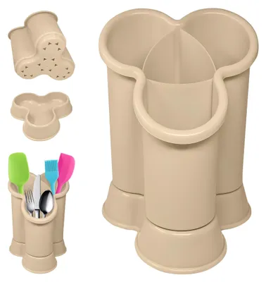 Besteck-Abtropfgestell 4 Fächer, Kunststoff, Taupe, 14,3x13,5x18,7 cm