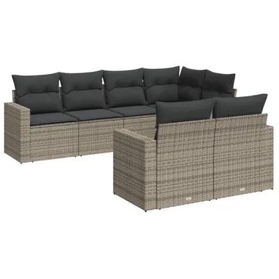 Immagine prodotto di vidaXL Set di divani da giardino 7 pezzi con cuscini in polirattan grigio