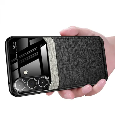 Produktbild von Galaxy S24 Hülle, TPU Anti-rutsch Leder Glas Len Hybrid Schutzhülle für Samsung Galaxy S24 Schwarz