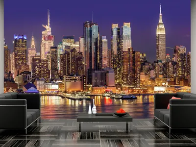 Produktbild von Vlies Fototapete 400x280 cm Tapeten Wandtapete XXL 3D Effekt optische Täuschung weiß Stadt City New York Manhattan Hochhaus Architektur d-B-0060-a-b