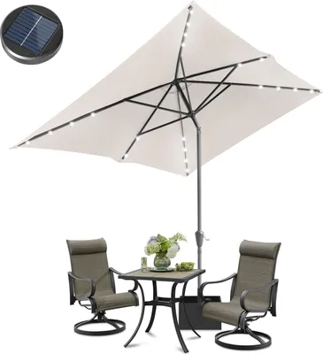 Produktbild von Aopunly Sonnenschirm Ø210x140cm mit LED, UV-Schutz, Kurbel - Beige, Ampelschirm beidseitig um 30° knickbar Rechteckig Balkonschirm