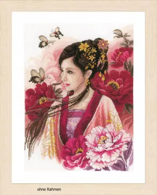Produktbild von Lanarte-Kreuzstich-Set „Asiatische Frau in Rosa“, mit Zählvorlage