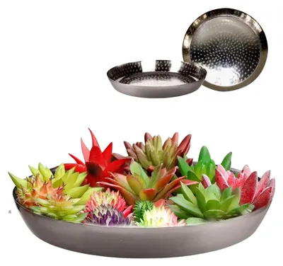 Produktbild von Runde Blumenschale aus Metall, 36 cm, silber