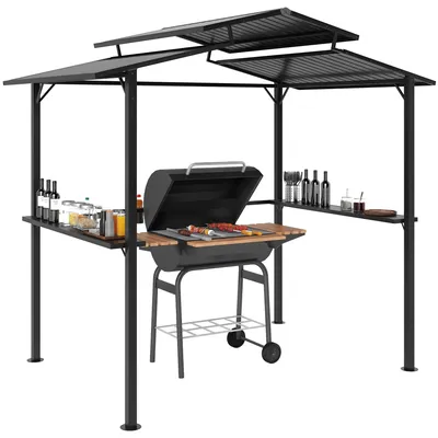 Produktbild von Grillpavillon 250 x 160 x 250 cm wasserdicht Gartenpavillon mit Doppelschichtdach. Seitenregalen Schwarz