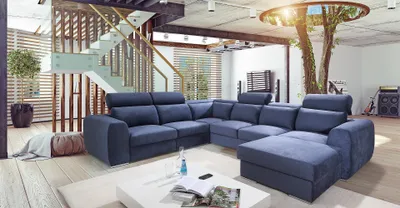 Zdjęcie produktu dla Wohnlandschaft Ecksofa Stoff U-Form Couch Design Polster Textil Eck Modern Sofas