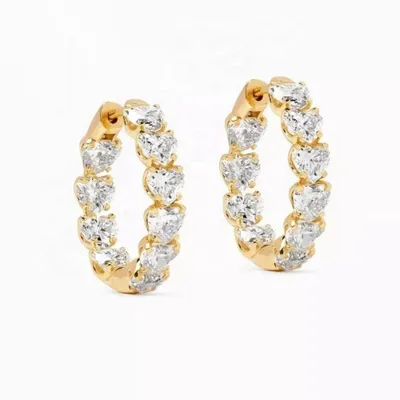 Produktbild von Paar Creolen Funkelnde Herz Creolen Ohrringe 925 Silber 18K Gold