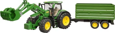 Produktbild von John Deere 7R 350 mit Frontlader und Tandemachstransportanhänger (grün)