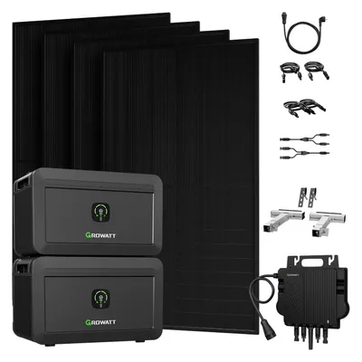 Produktbild von Powerness Balkonkraftwerk mit Speicher, 4x 500W Module & 2x Growatt NOAH 2000, Growatt 800W Mikro-Wechselrichter, 4x Balkon-Halterung(Silber) 0% VAT