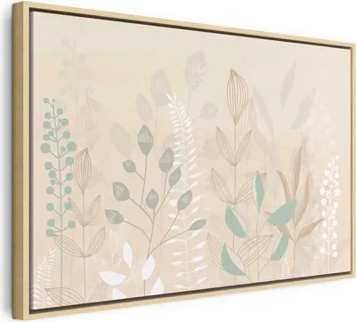 Produktbild von Italienischer Leinwand Leinwandbild - Morning in the Meadow - Various Pastel Plants on a Beige Background 90x60 cm Für Kinder e-A-10130-b-a