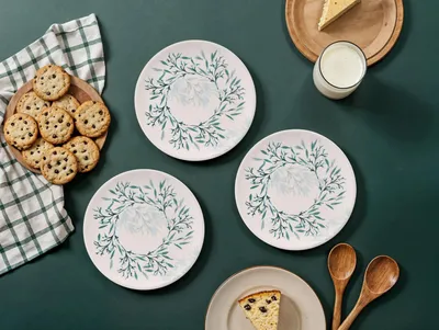 Productafbeelding van Hermia Concept, hoogwaardige set van 6 dessertborden van keramiek, groen/wit, 19,3 cm