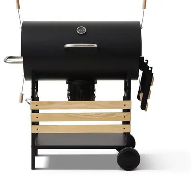 Produktbild von COOKINGBOX Mike Evolution Holzkohlegrill mit Deckel, 71 x 35 cm Grillfläche, bis 12 Personen, schwarz, 142 x 57 x 112 cm