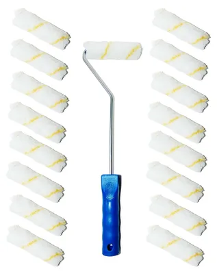 Produktbild von 30 Stück Farbrolle 10 cm Gelbfaden Malerwalze + Malerbügel 41 cm 6mm