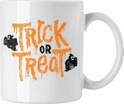 Produktbild von Trendation - Halloween Tasse Kürbis Dekoration Becher Süßes Oder Saures Geister (Weiß)