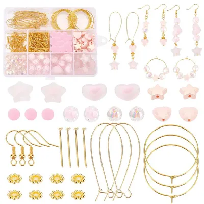 Ohrring-Bastelset, 247-teilig, rosa Acrylperlen, Ohrhaken, DIY