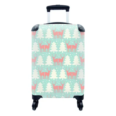 Produktbild von MuchoWow® Koffer Handgepäck Trolley Rollkoffer Kleine Reisekoffer mit 4 Rollen - Hirsche - Muster - Rosa - Cabin Size < 55x40x23 cm & 55x40x20 cm - Fotokoffer - Kabinenkoffer - Boardgepäck - Reise-Box - Reisekoffer - Reisegepäck - Koffer mit Bild - Trolley für Kinder
