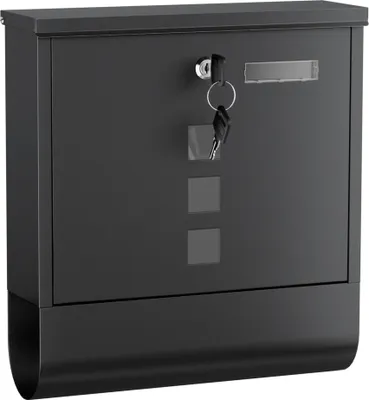 Image de Wiltec Boîte aux lettres murale ou sur pied & Porte-journaux, Verrouillable, Noire, Acier galvanisé, 305 x 95 x 335 mm, Fenêtres et Porte-nom