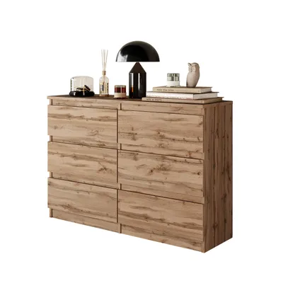 Produktbild von Kommode Gabriel mit 6 Schubladen – 100 cm, Eiche Wotan, stilvoll und praktisch