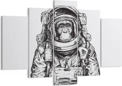 Produktbild von Bild auf Leinwand - Leinwandbild - 5 Teile - Schimpanse Astronaut Zeichnung - 150x100cm - Wand Bild - Wanddeko - Wandbilder - Leinwanddruck - Bilder - Wanddekoration - Leinwand bilder - EA150x100-4312