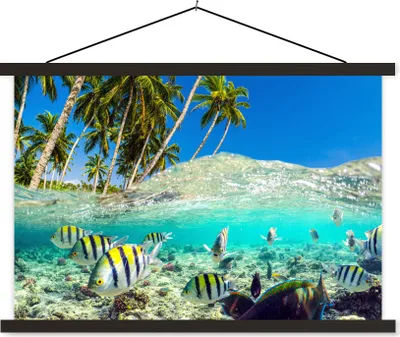 Produktbild von MuchoWow® Textilposter Strand - Fische - Farben 150x100 cm mit schwarzem Rahmen - Schlafzimmer