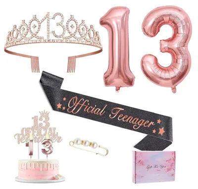 Geburtstagskrone für Mädchen, 13. Geburtstag, rosa, mit Schärpe