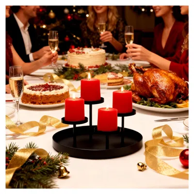 Produktbild von Adventskranz-Kerzenhalter – rundes Metalltablett | Weihnachtskerzenhalter für Tische, Feiertage, Heimdekoration, Innen- und Außenbereich, Hochzeiten, Geburtstage, Hotels, Restaurants, Esstische