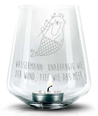 Produktbild von Mr. & Mrs. Panda Teelicht Glas Wassermann Astrologie - Transparent - Geschenk, Stumpenkerzenhalter, Laterne, Sternzeichen, kerzenhalter, Geburtstagsgeschenk, Windlicht