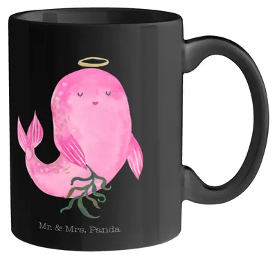 Produktbild von Mr. & Mrs. Panda Tasse Sternzeichen Jungfrau - Schwarz - Geschenk, Kaffeebecher, Jungfer, Teetasse, Geburtstag August, Kaffeetasse, Becher, Meerjungfrau, Henkelpott