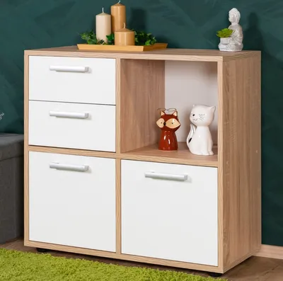 Produktbild von Kommode Palpala 05, Farbe: Eiche Sonoma / Weiß - 75 x 80 x 35 cm (H x B x T)