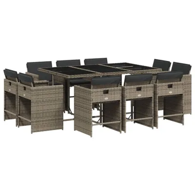 Produktbild von vidaXL 11-tlg. Garten-Essgruppe mit Kissen Grau Poly Rattan