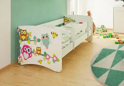 Produktbild von Best for Kids Kinderbett 90x180 cm mit Matratze und Rausfallschutz Eulen