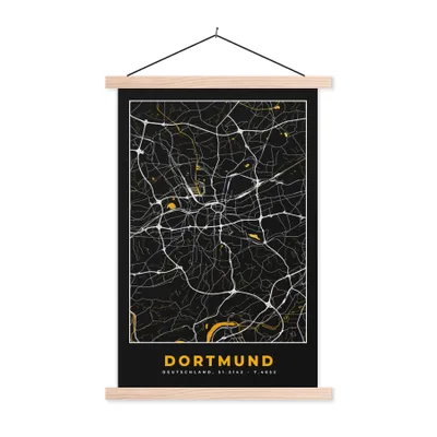Produktbild von MuchoWow® Textilposter Dortmund - Gold - Deutschland - Karte - Stadtplan 60x90 cm mit holzfarbenen Rahmen - Textil