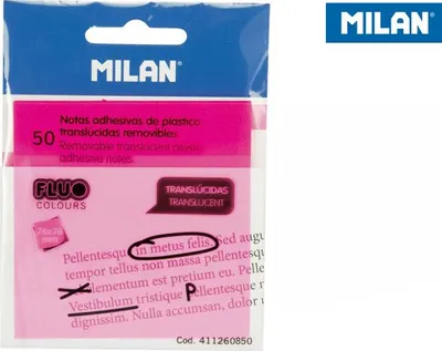Produktbild von Milan Haftnotizen 50 Blatt 76x76mm transluzent fluoreszierend rosa