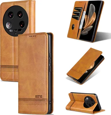 Image de Etui en cuir pour Xiaomi 14 Ultra, étui portefeuille pliable avec fermeture magnétique et support Jaune