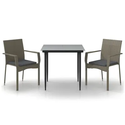 Image de vidaXL Ensemble de jardin 3 pièces avec coussins Noir et gris Poly rotin