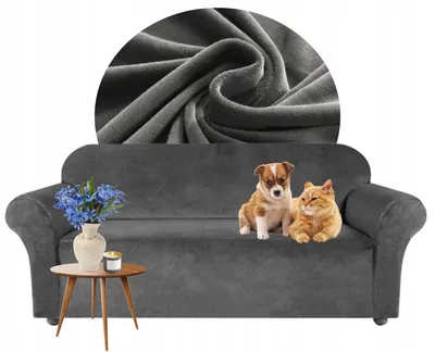 Produktbild von Sofabezug 3 Sitzer 190-230cm - Grau - Samt - Stretch Couchbezug - mit Schaumstoff-Stäben