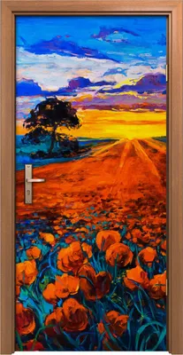 Produktbild von Türposter 90x200 cm Türaufkleber Türtapete Türfolie Klebefolie Malerei Blumen Bäume Wiese farbenfroh