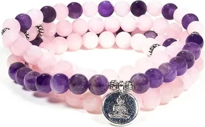 Produktbild von Mala Rosenquarz/Amethyst elastisch mit Buddha -- 0.8 cm