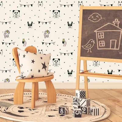 Produktbild von TADESSI Tapete Kinderzimmer M1-No.753 Vliestapete Rosa Schwarz Tapete mit Tieren Jungenzimmer Mädchenzimmer