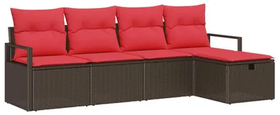 Image de Ensemble de canapés de jardin vidaXL, 5 pièces, couleur marron, en polyrotin