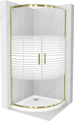 Image de Mexen Rio paroi de douche semi-circulaire 90 x 90 cm, Stripes, Gold + receveur de douche Flat, White - 863-090-090-50-20-4110G